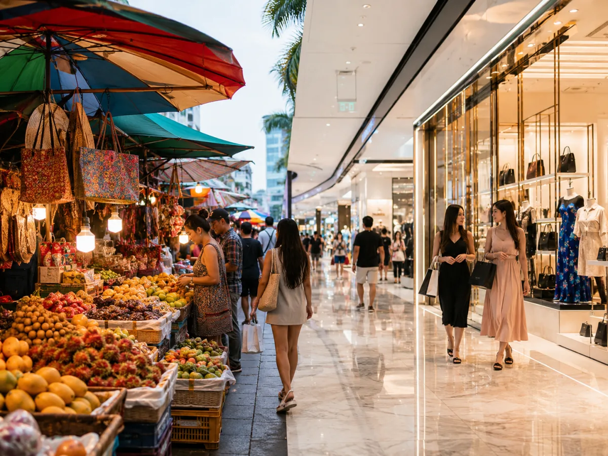 Kontrast strassenmarkt luxus shopping in Pattaya, Thailand