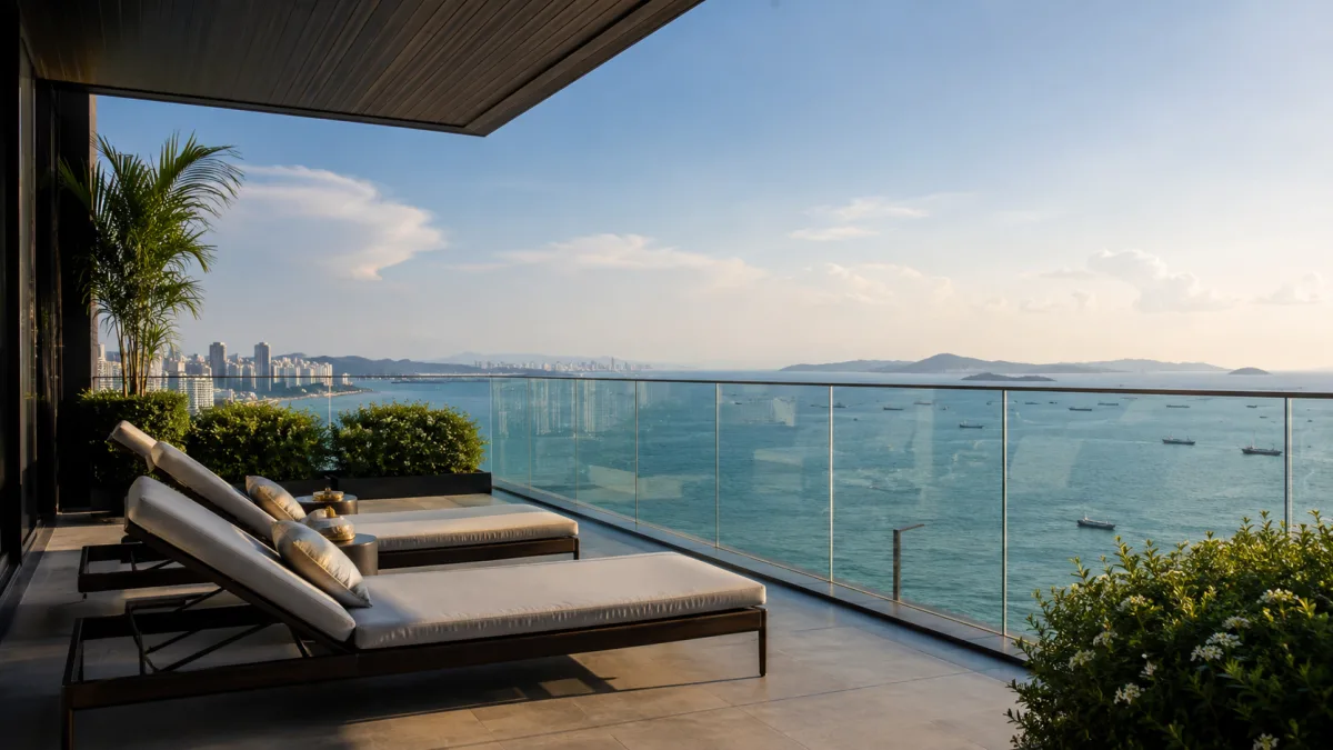 Balkon mit Meerblick in einem Pattaya-Hochhaus, worauf Mieter bei der Besichtigung achten sollten
