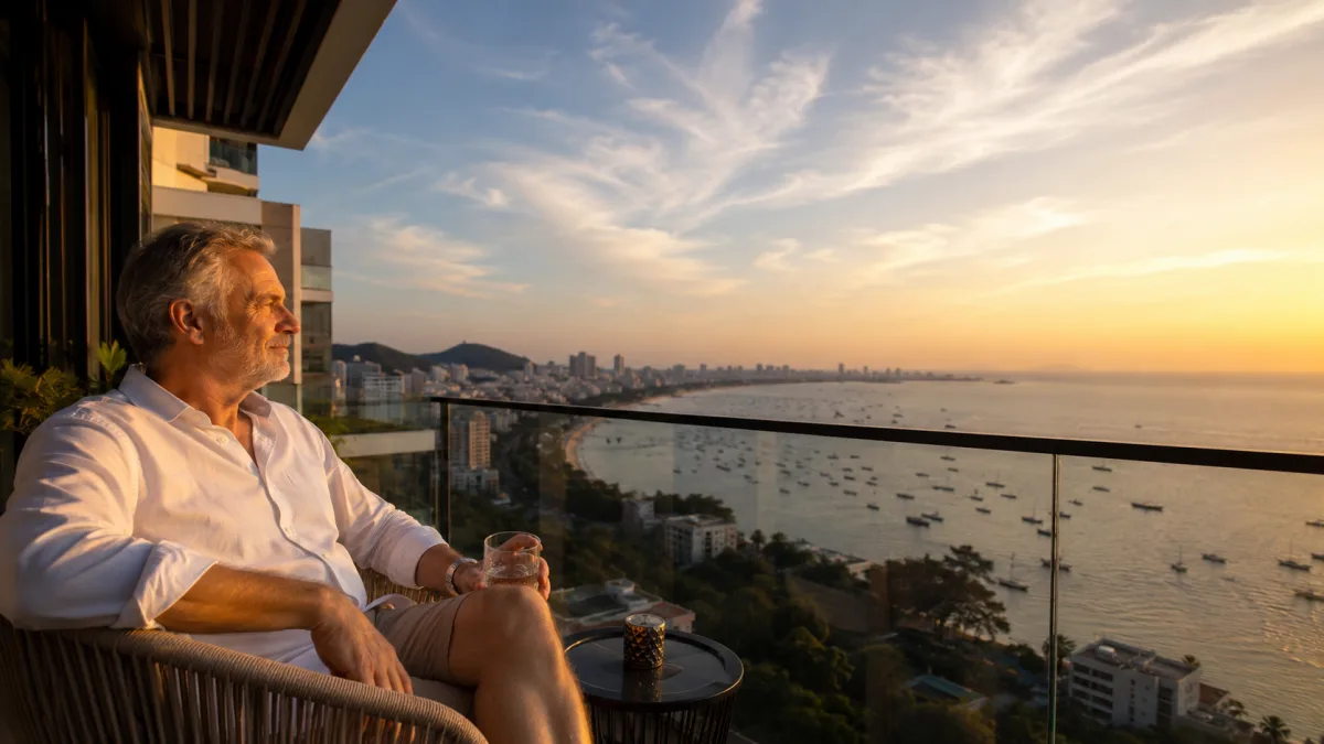 Balkon mit Meerblick am Abend in Pattaya