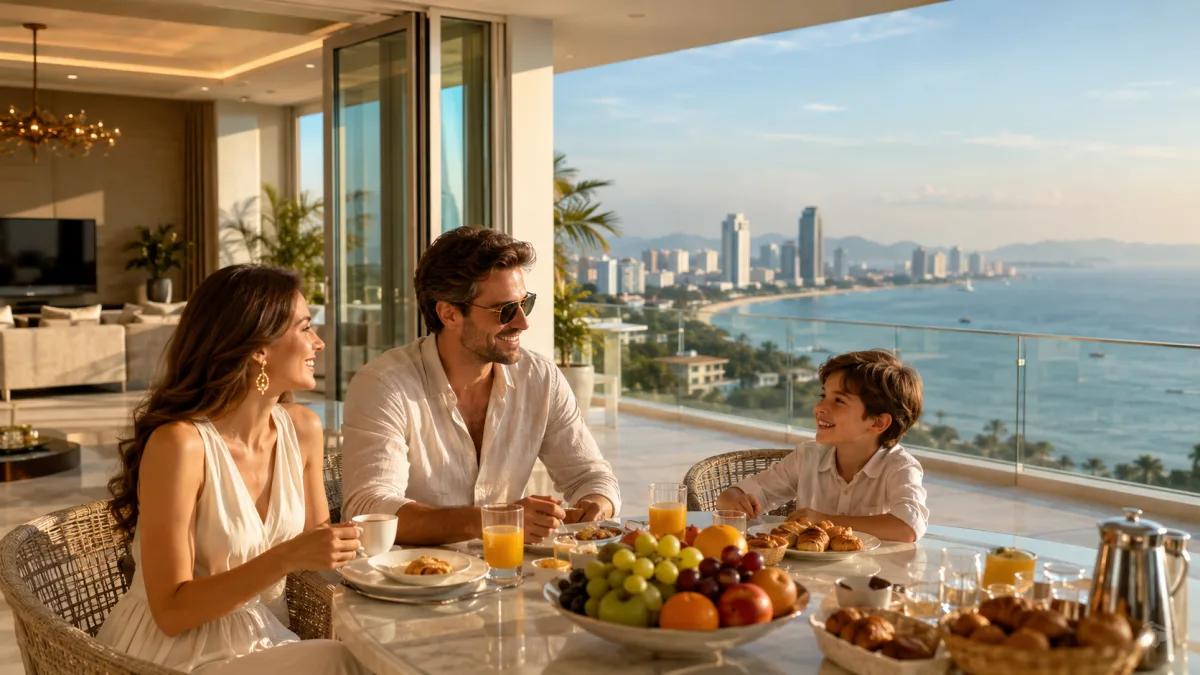 Luxus penthouse meerblick pattaya bay familienfruehstueck terrasse