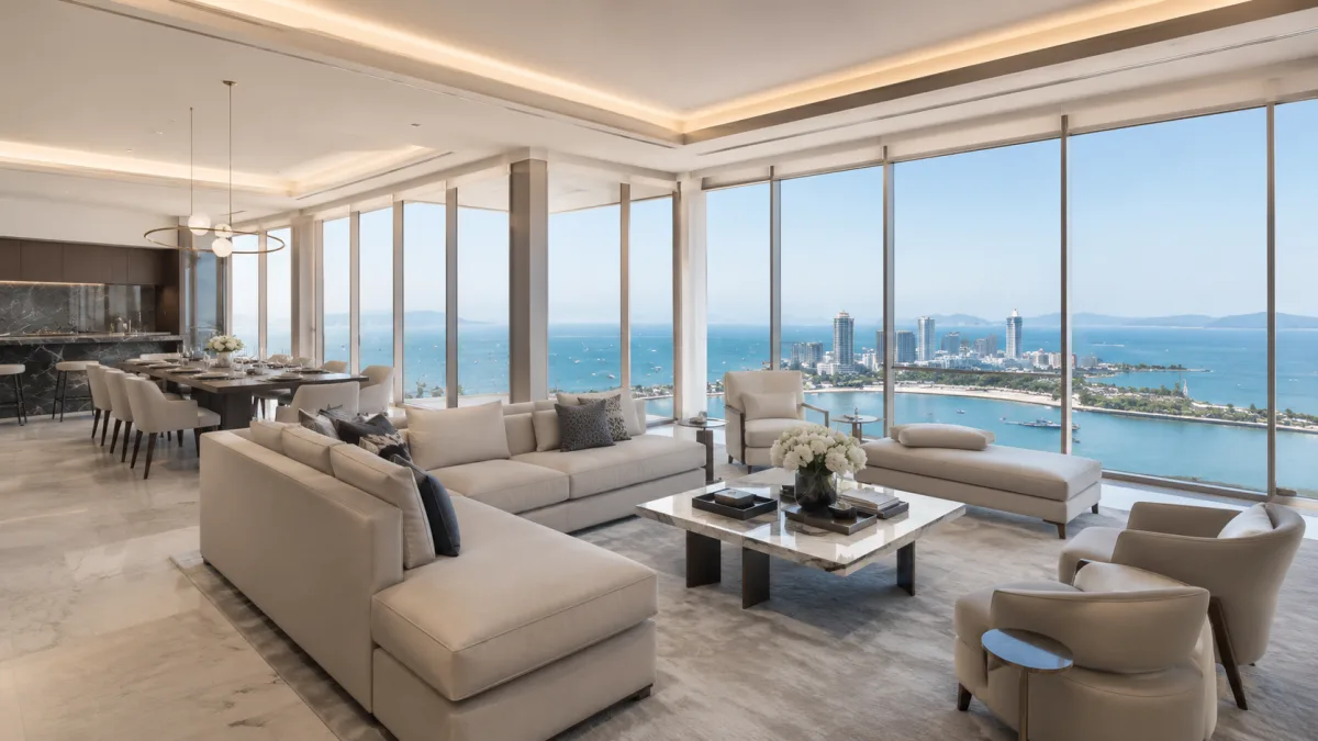 Luxury penthouse with sea view over Pattaya Bay, high-rise residential development