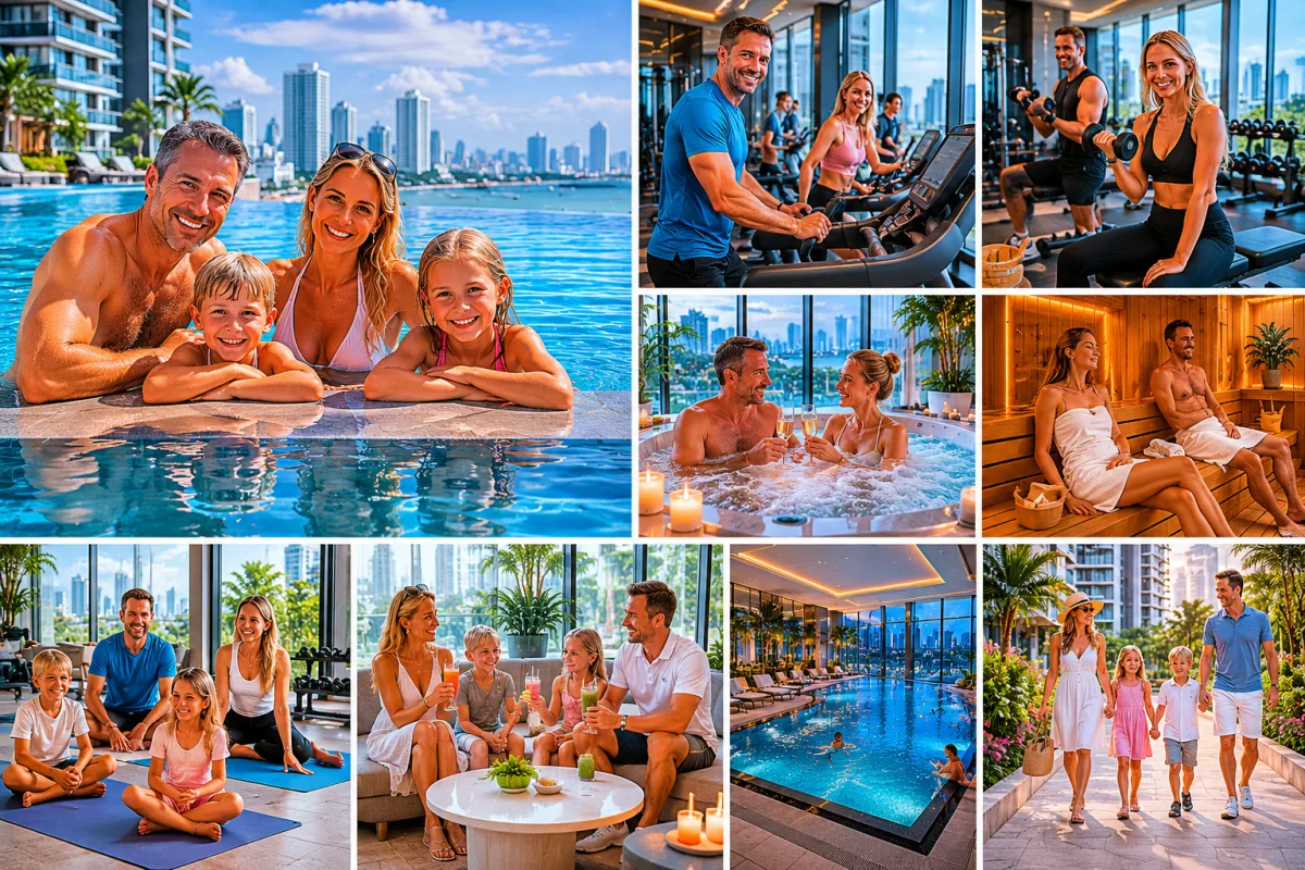 Luxury residential complex family resort infinity pool in Pattaya, Thailand