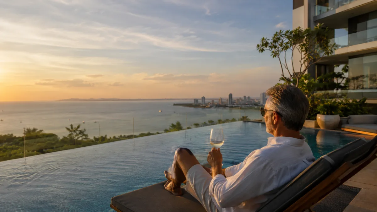 Pool-Villa mit Blick auf die Bucht von Pattaya