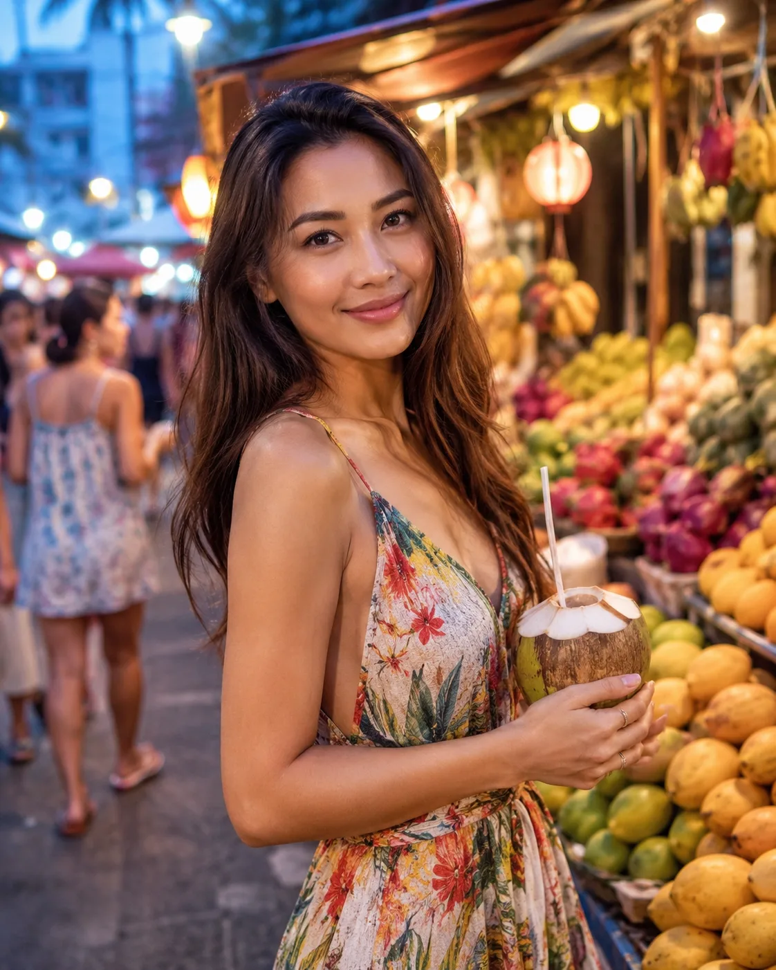 Abendlicher Nachtmarkt mit Staenden und tropischem Flair in Pattaya