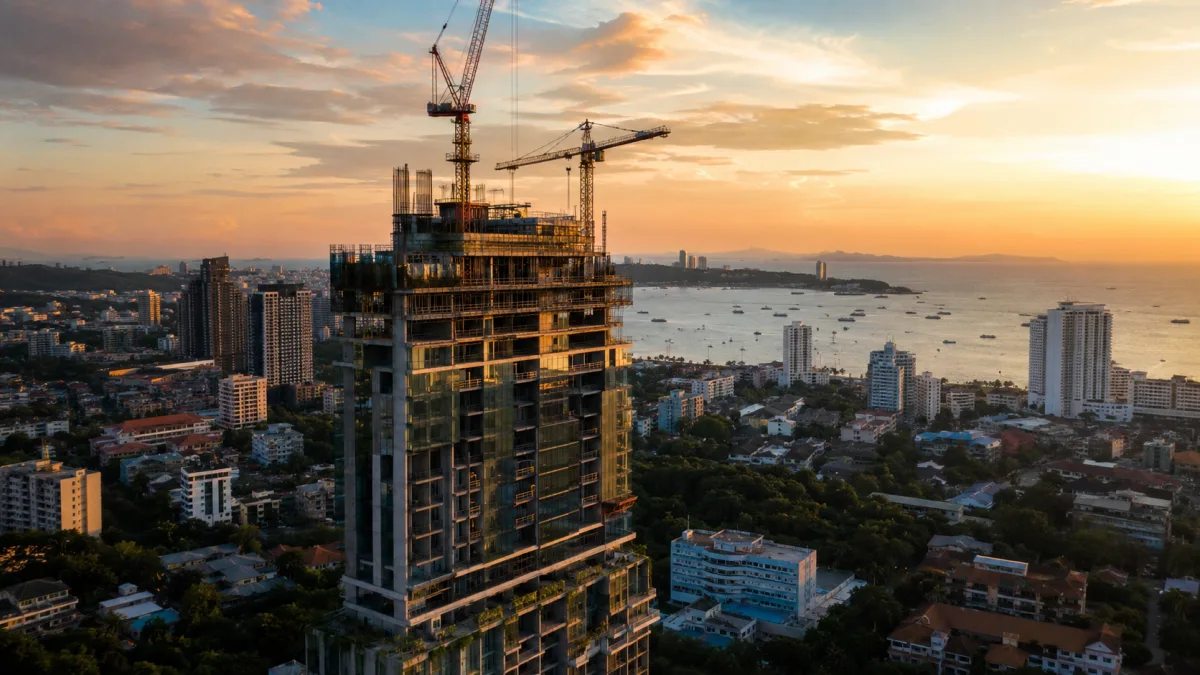 Pattaya bucht hochhaus neubau sonnenuntergang skyline