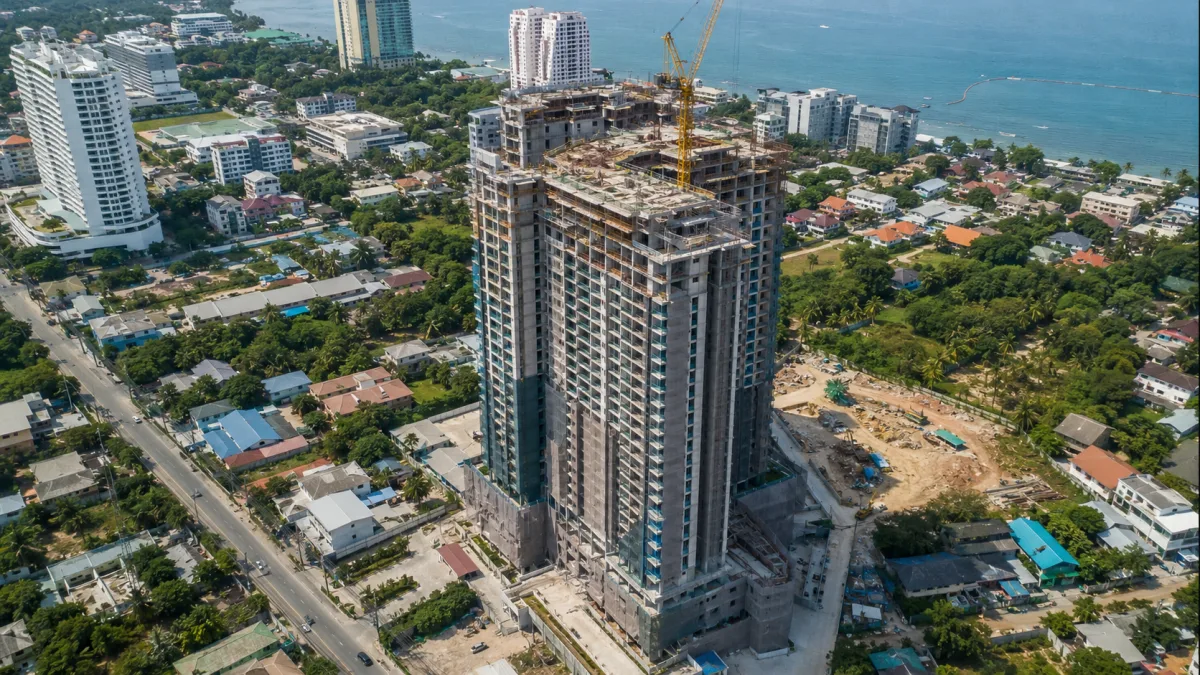Pattaya jomtien hochhaus neubau eigentumswohnung rohbau