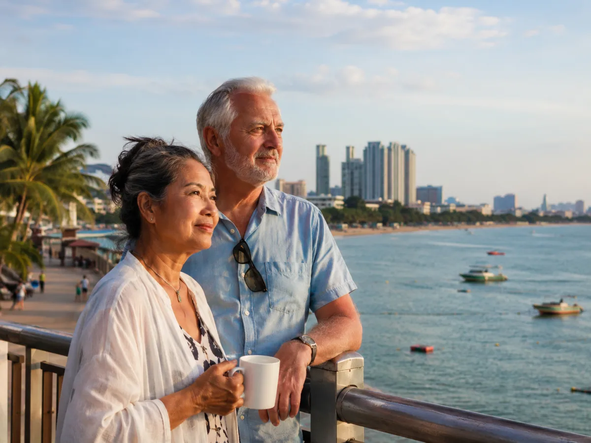 Ältere Menschen an der Strandpromenade von Pattaya – die Lebensphase entscheidet über die Standortwahl
