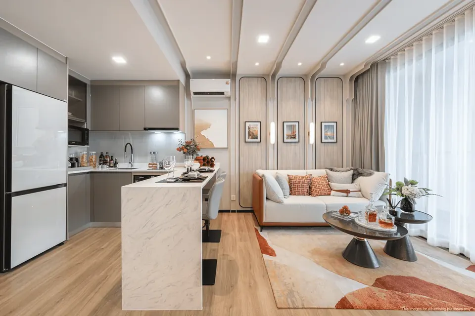 Aquarous Jomtien, Aquarous Jomtien 1 Bedroom Kitchen Living Area Condominium Pattaya