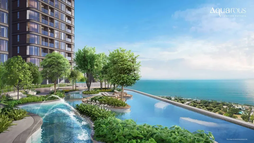 Aquarous Jomtien, Aquarous Jomtien Infinity Pool Meerblick Condominium Pattaya Scaled Jpg