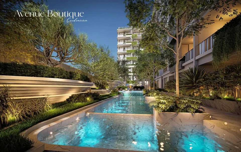 Avenue Boutique, Avenue Boutique Condominium Pattaya Pool Innenhof Abend Rendering 03 1 Jpg