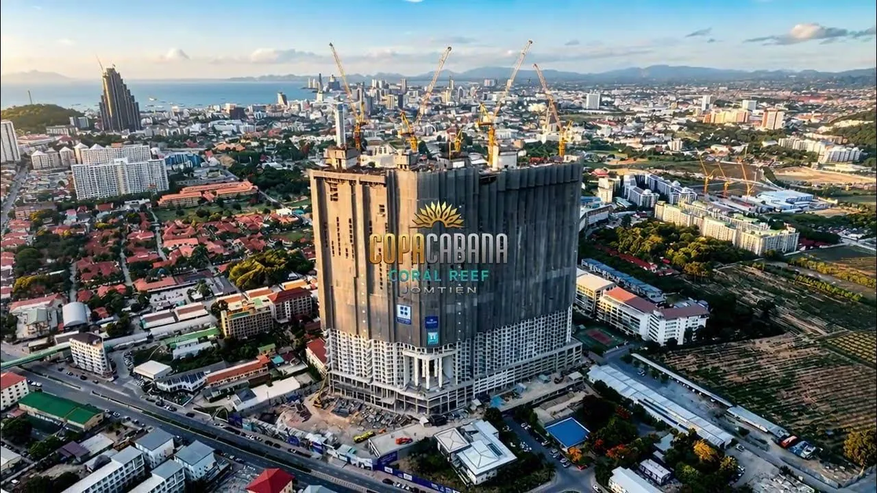 Copacabana Coral Reef Jomtien, Baufortschritt Juli 2026, Baustelle direkt am Meer in Jomtien