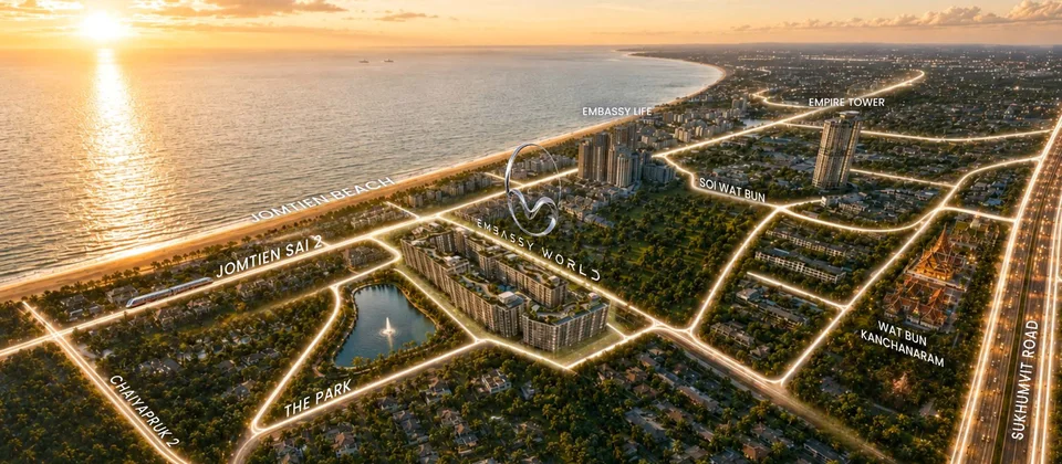 Visualisierung: Neubau-Boom in Jomtien (Embassy World) — die Stadt wächst weiter.