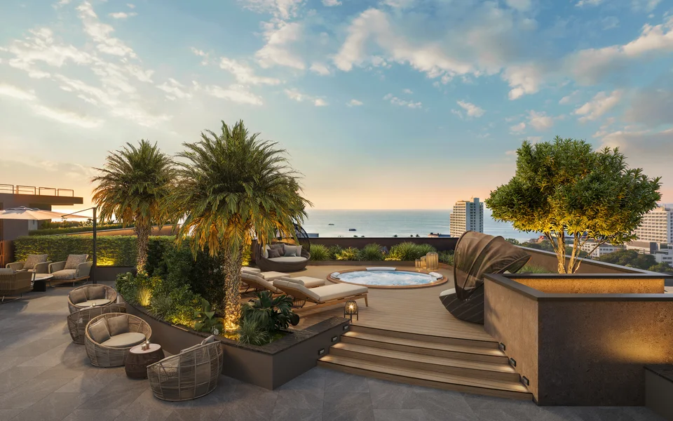 Visualisierung: Rooftop-Jacuzzi im Level Pratumnak — Annehmlichkeiten, die im Kaufpreis stecken.