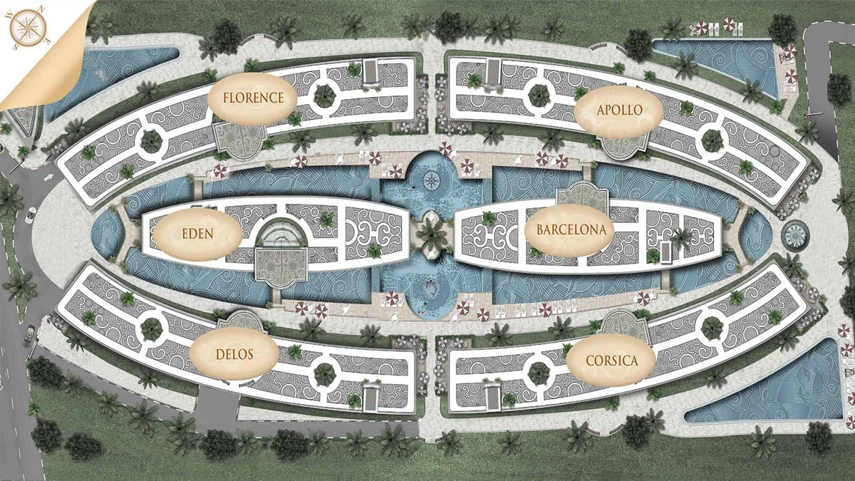 Olympus City Garden – Wohnanlage Masterplan Gesamtuebersicht Poollandschaft Jpg