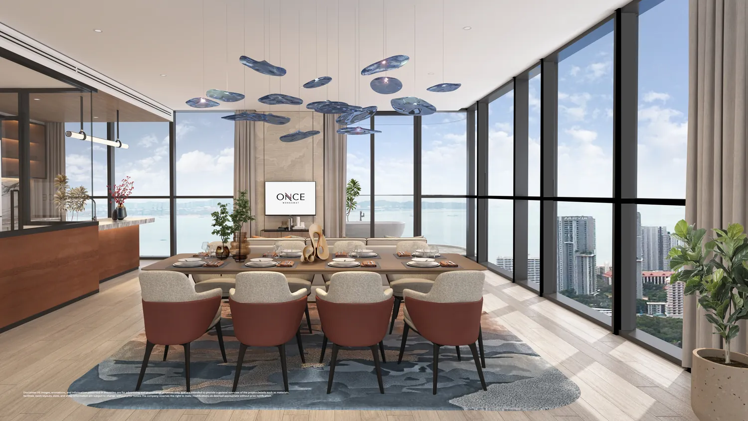Once Wongamat, three-bedroom living room with sea view