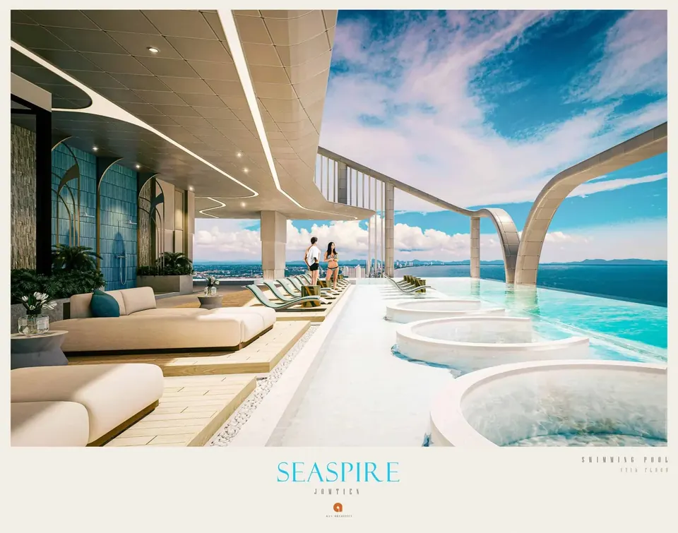 Seaspire Jomtien, Seaspire Jomtien Rooftop Pool Lounge Relaxbereiche Meerblick Scaled Jpg