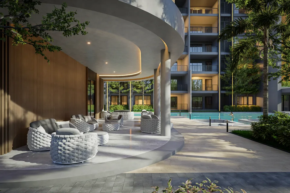 Zensiri Residences Jomtien, lobby terrace overlooking the pool