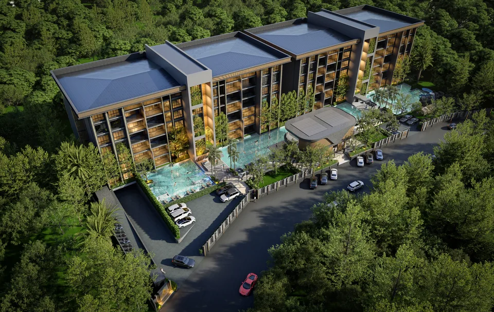 Zensiri Residences Jomtien, aerial view with three pools