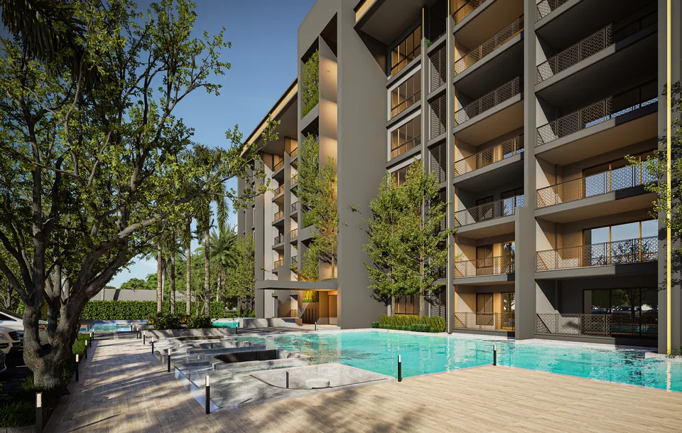 Zensiri Residences Jomtien, pool landscape with sun loungers