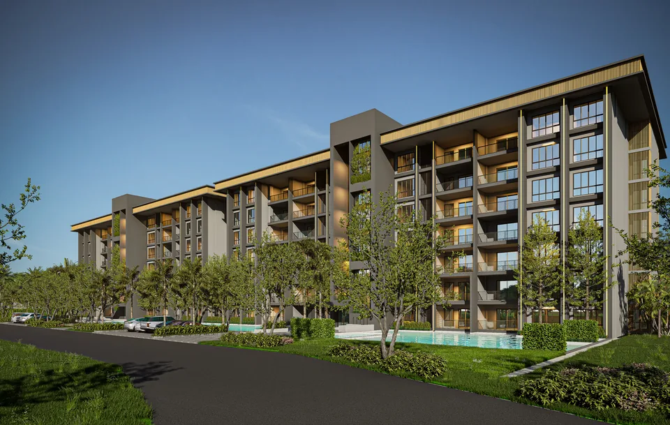 Zensiri Residences Jomtien, driveway, tropical modern architecture