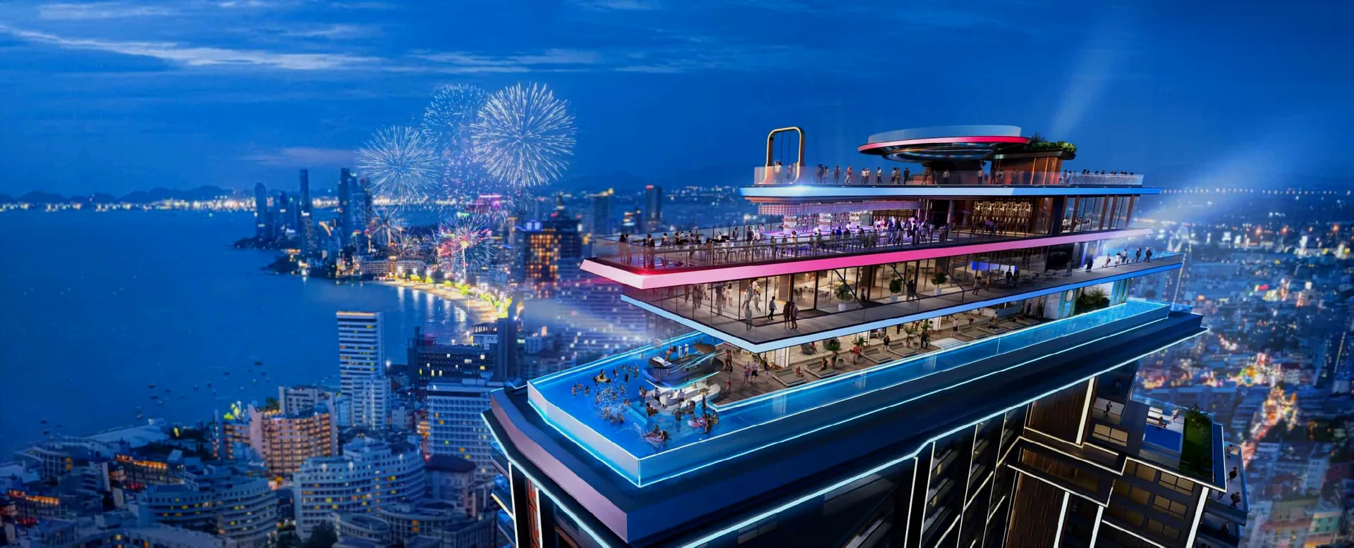 Investment-Reise Thailand 2027: Sky-Beachclub über der Bucht von Pattaya (Visualisierung)